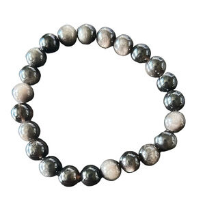 Silver Sheen Obsidian Bead Bracelet, Beaded Bracelet protection, inner strength